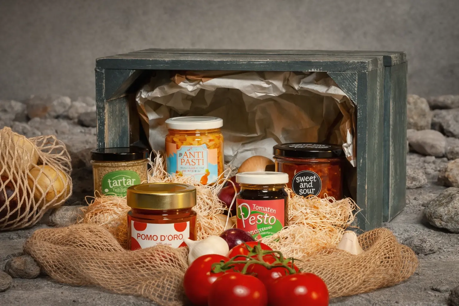 Différents bocaux de conservation pour aliments comme confitures, yaourts, épices et conserves pour un stockage durable.